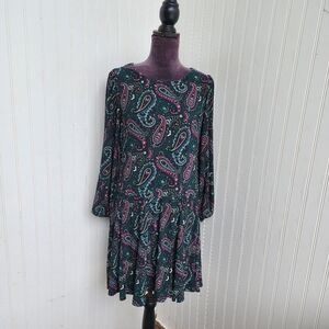 Tommy Hilfiger Womens Green Purple Paisley 3/4 sleeve Petite A-line dress 10P